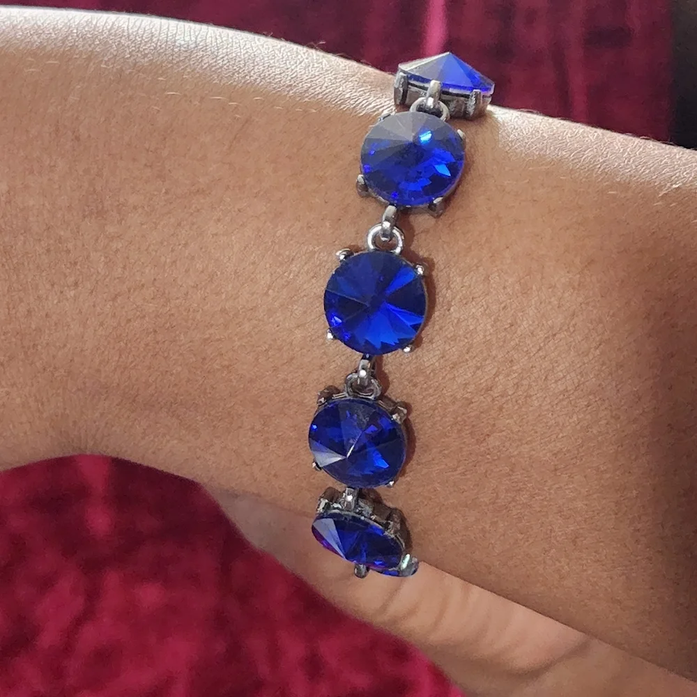 Royal blue crystal rhinestone bracelet - Picture 4 of 4